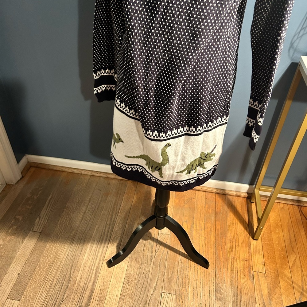 Modcloth Black and Green Dinosaur Sweater Dress - Picture 3 of 7